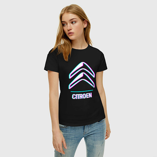 Женская футболка Значок Citroen в стиле glitch / Черный – фото 3