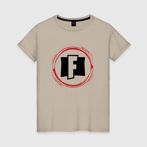 Женская футболка Символ Fortnite и красная краска вокруг / Миндальный – фото 1
