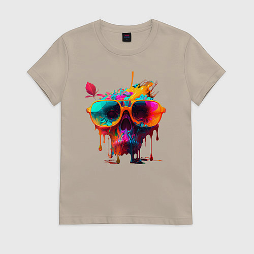 Женская футболка Красочный неоновый коктейль в черепе / Миндальный – фото 1