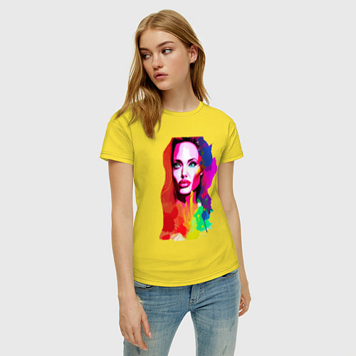 Женская футболка Анджелина Джоли - набросок - акварель / Желтый – фото 3