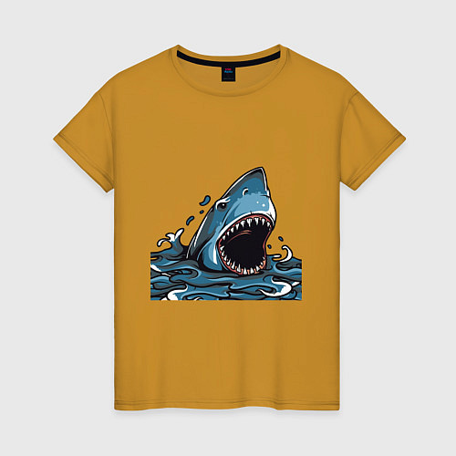 Женская футболка Голова акулы с раскрытой челюстью / Горчичный – фото 1