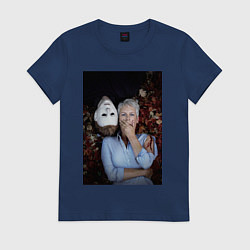 Футболка хлопковая женская Хеллоуин Майкл и Лори, цвет: тёмно-синий