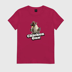 Футболка хлопковая женская Chicken Gun illustration, цвет: маджента