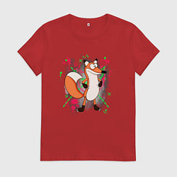 Футболка хлопковая женская Прикольный лис, цвет: красный