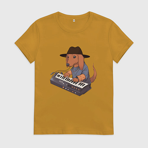 Женская футболка Аниме Такса с синтезатором / Горчичный – фото 1