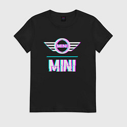 Футболка хлопковая женская Значок Mini в стиле glitch, цвет: черный