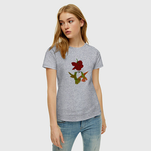 Женская футболка Два порхающих колибри у цветка / Меланж – фото 3