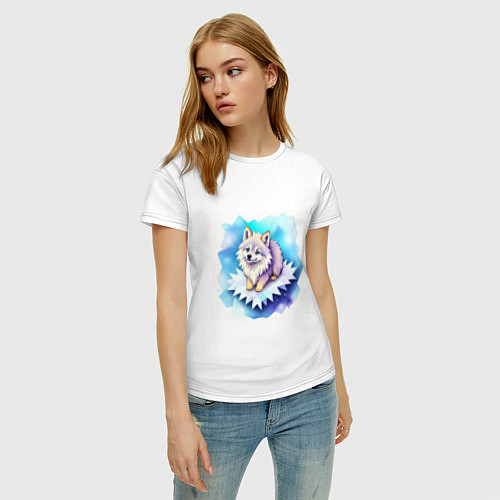 Женская футболка Милый волчонок на льдинке / Белый – фото 3