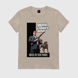 Футболка хлопковая женская GTA Майкл де Санта, цвет: миндальный