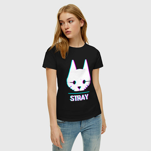 Женская футболка Stray в стиле glitch и баги графики / Черный – фото 3