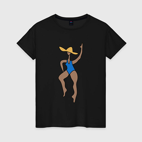 Женская футболка Девушка в купальнике и шляпе - абстракция / Черный – фото 1
