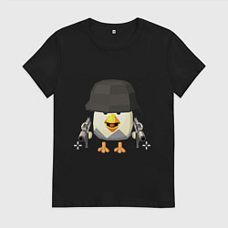 Футболка хлопковая женская Chicken Gun в каске, цвет: черный