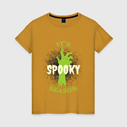 Футболка хлопковая женская Its spooky season, цвет: горчичный