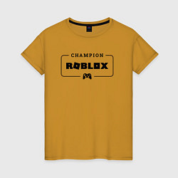 Футболка хлопковая женская Roblox gaming champion: рамка с лого и джойстиком, цвет: горчичный
