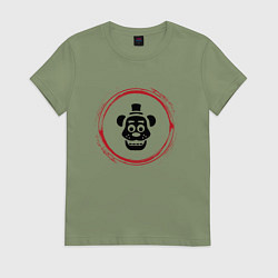 Футболка хлопковая женская Символ FNAF и красная краска вокруг, цвет: авокадо