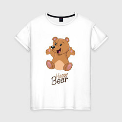 Футболка хлопковая женская Bear happy, цвет: белый