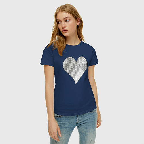 Женская футболка Сердце с черными линиями / Тёмно-синий – фото 3