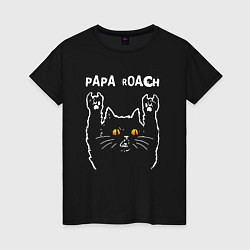 Футболка хлопковая женская Papa Roach rock cat, цвет: черный