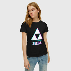 Футболка хлопковая женская Zelda в стиле glitch и баги графики, цвет: черный — фото 2