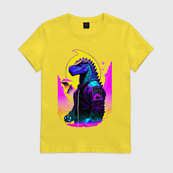 Футболка хлопковая женская Cool dinosaur - cyberpunk - neural network, цвет: желтый