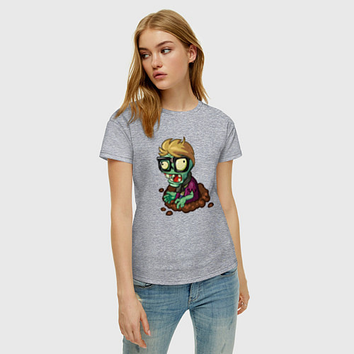 Женская футболка Зомби в очках под землёй / Меланж – фото 3