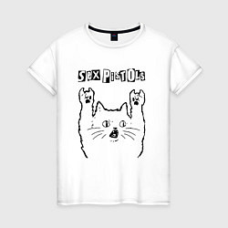 Футболка хлопковая женская Sex Pistols - rock cat, цвет: белый