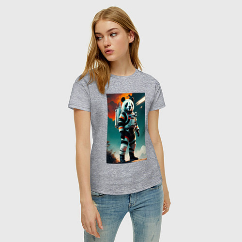 Женская футболка Панда-космонавт на похожей планете / Меланж – фото 3