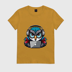 Футболка хлопковая женская Never sleep owl, цвет: горчичный