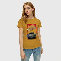 Футболка хлопковая женская Классика автомобиль Chevrolet Impala, цвет: горчичный — фото 2