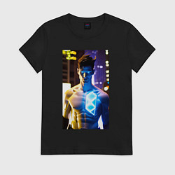 Футболка хлопковая женская Cool neon dude, цвет: черный