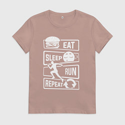 Футболка хлопковая женская Еда, сон, бег, цвет: пыльно-розовый