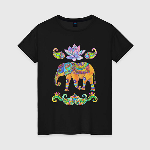Женская футболка Индийский слон батик / Черный – фото 1