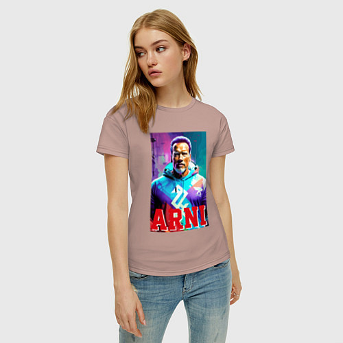 Женская футболка Super Arnold Schwarzenegger - Arni ai pop art / Пыльно-розовый – фото 3