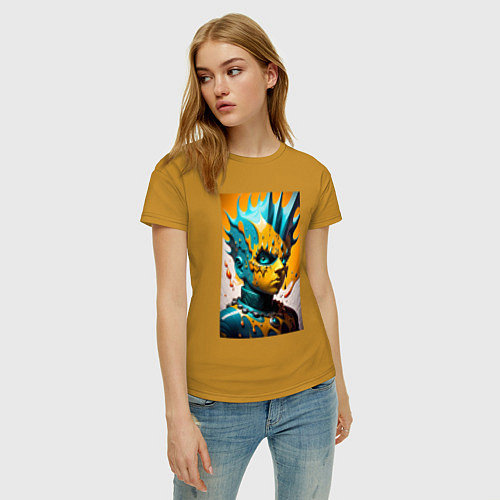 Женская футболка Фантазийный Барт Симпсон - нейросеть / Горчичный – фото 3