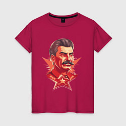 Футболка хлопковая женская Граффити Сталин, цвет: маджента