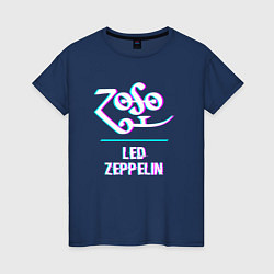 Футболка хлопковая женская Led Zeppelin glitch rock, цвет: тёмно-синий