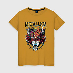 Футболка хлопковая женская Metallica - wolfs muzzle - thrash metal, цвет: горчичный