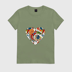 Футболка хлопковая женская Сердце с абстрактным узором, цвет: авокадо