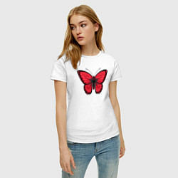 Футболка хлопковая женская Албания бабочка, цвет: белый — фото 2