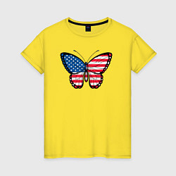 Футболка хлопковая женская США бабочка, цвет: желтый