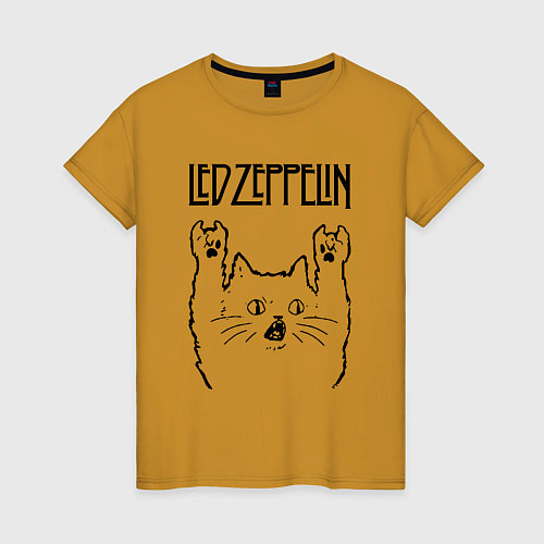 Женская футболка Led Zeppelin - rock cat / Горчичный – фото 1