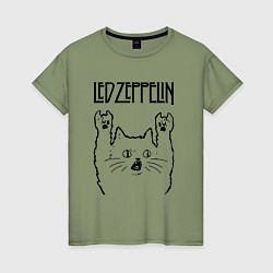 Футболка хлопковая женская Led Zeppelin - rock cat, цвет: авокадо