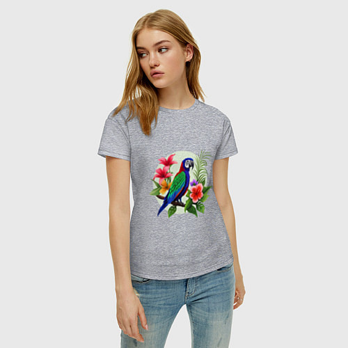 Женская футболка Попугай среди цветов / Меланж – фото 3