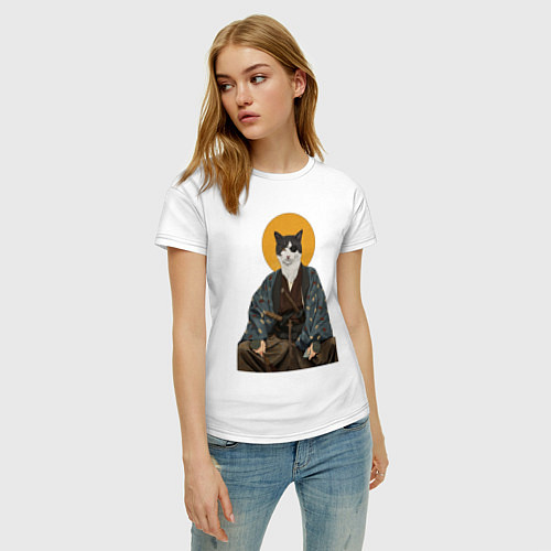 Женская футболка Samurai one - eyed cat / Белый – фото 3