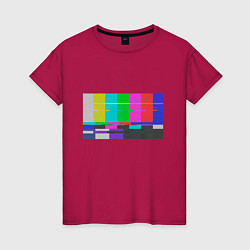 Футболка хлопковая женская Разноцветные полосы в телевизоре, цвет: маджента