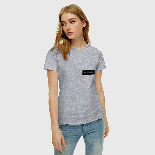 Женская футболка Нет сигнала на черном фоне - мини / Меланж – фото 3
