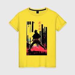Футболка хлопковая женская Бусидо - кодекс самурая - путь война, цвет: желтый