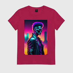 Футболка хлопковая женская Лицо череп, цвет: маджента