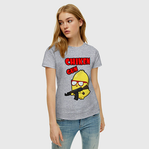 Женская футболка Chicken machine gun / Меланж – фото 3