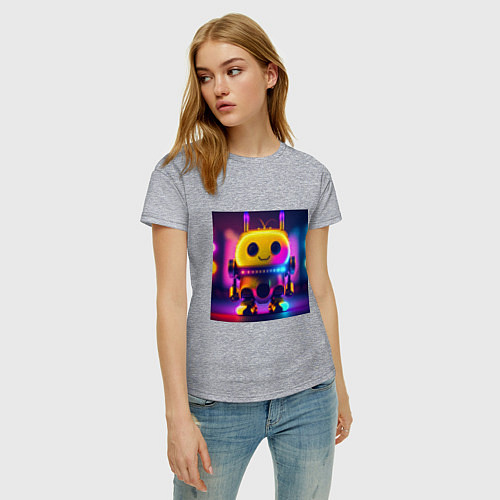 Женская футболка Маленький неоновый робот / Меланж – фото 3